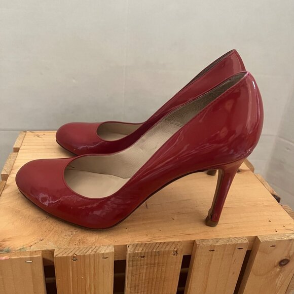 L.K. Bennett Size 8 Red Stila Patent Leather Round Toe Stiletto Pump Court Heels - Picture 6 of 12